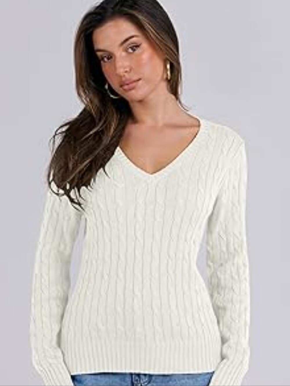 CROFT & Barrow Cable White Long Sleeve Scoop Neck Sweater Size M Cotton